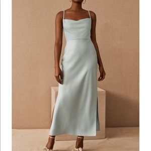 BHLDN Cali Satin Charmeuse Midi Dress, Size 0, Ice Blue